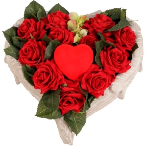 Heart of artificial roses (Heart of silk red roses in a stone heart shape)